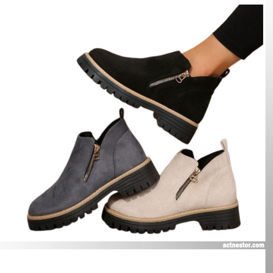 🎁Heißer Verkauf -49 %⏳Damen-Stiefeletten mit runder Spitze und seitlichem Reißverschluss